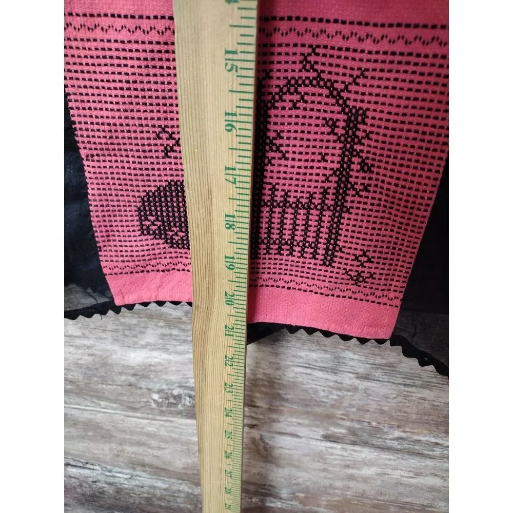 VTG Womens Black W Pink Little House Sheer Sexy Waist Apron Lace Trim MCM